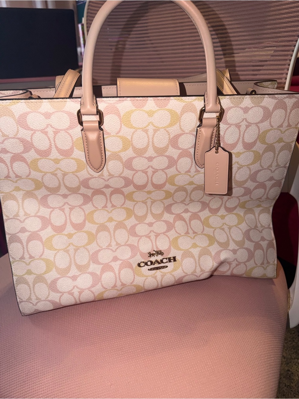 Coach Pastel Pink & Cream Signature Tote